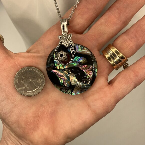 Natural Abalone Shell Paua Shell Large Pendant 18 inch Stainless Steel Chain - Picture 7 of 13